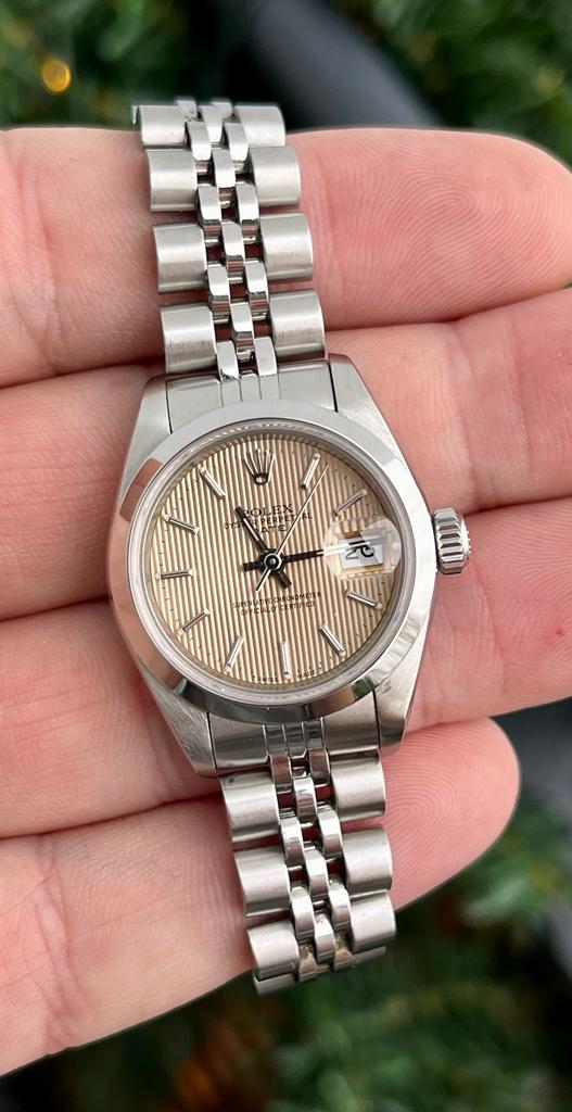 Rolex Oyster Perpetual Lady-Datejust 26mm Salmon Tapestry Dial FULLSET 1996 Rolex Service 2019