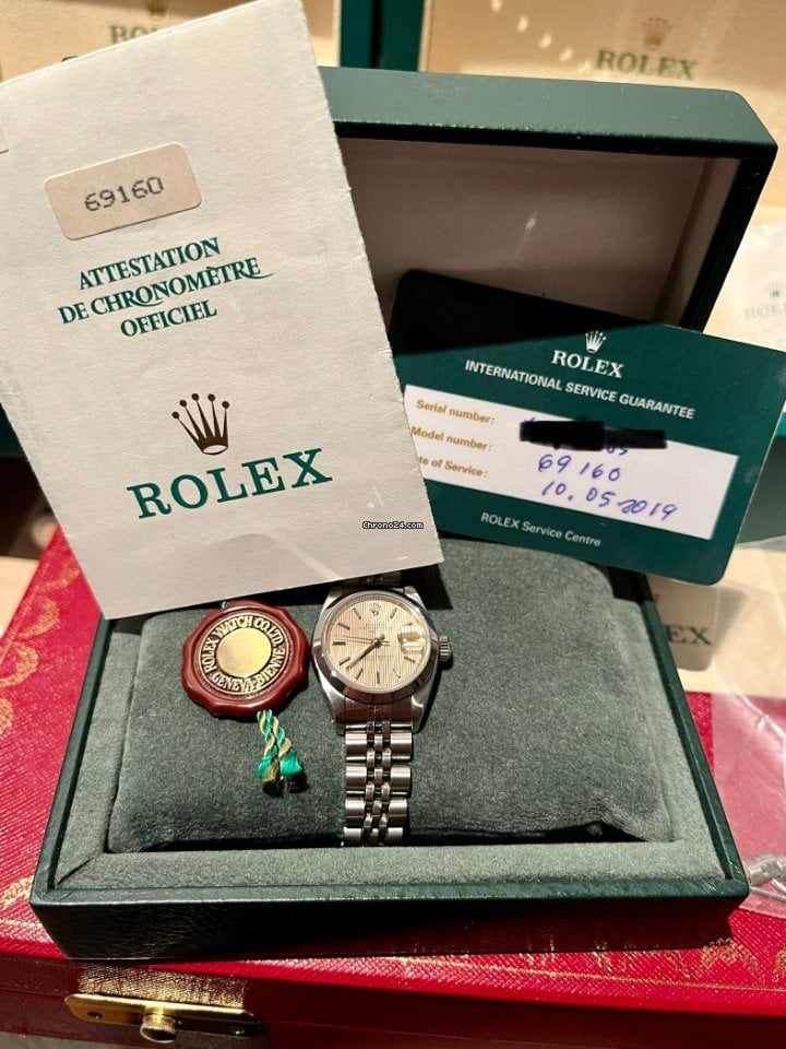 Rolex Oyster Perpetual Lady Date Lady-Datejust 26mm Salmon Tapestry Dial FULLSET 1996 Rolex Service 2019